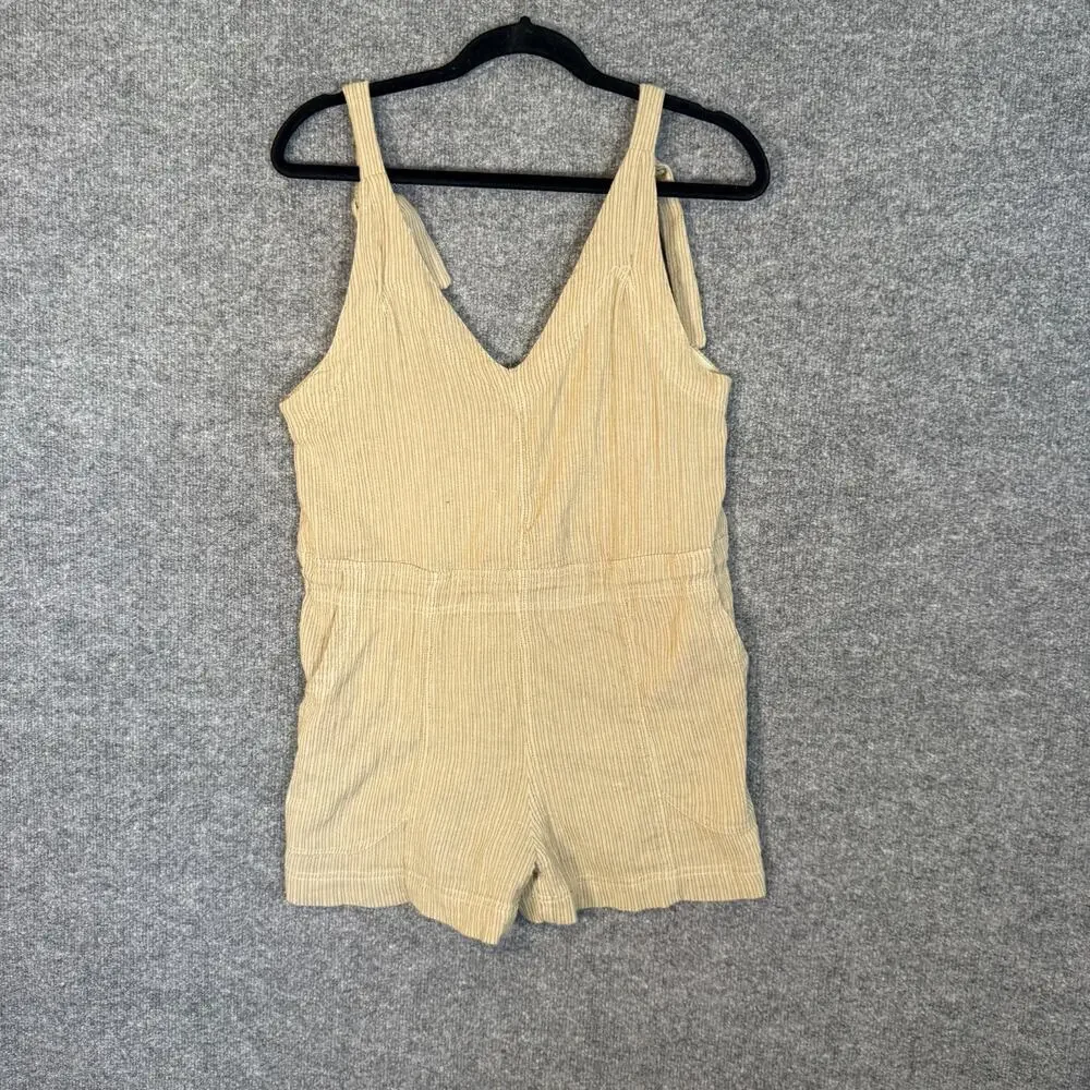 Free‎ People Playsuit Jumpsuit Womens XS Beige Striped Romper Vneck Bohemian